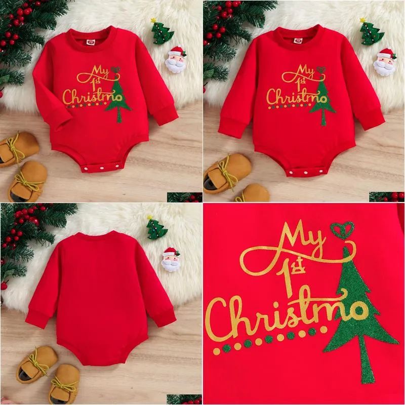 rompers infant baby girl boy christmas bodysuit long sleeves santa letter print jumpsuit 3-18m 230811