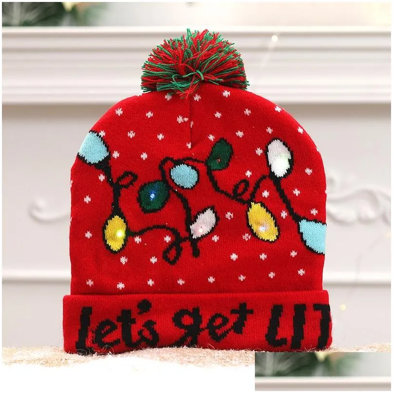 17 style led christmas hats winter warm cartoon cap adult children kids xmas glow knitted beanies