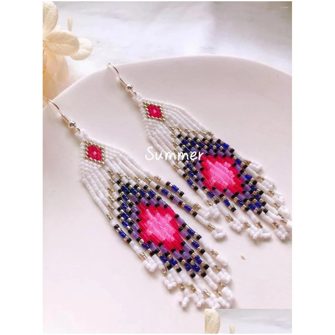 Dangle Earrings Rice Bead Hand Knitting Graphical Beaded Simple Bohemia Geometry Alloy Ma`am Fringe