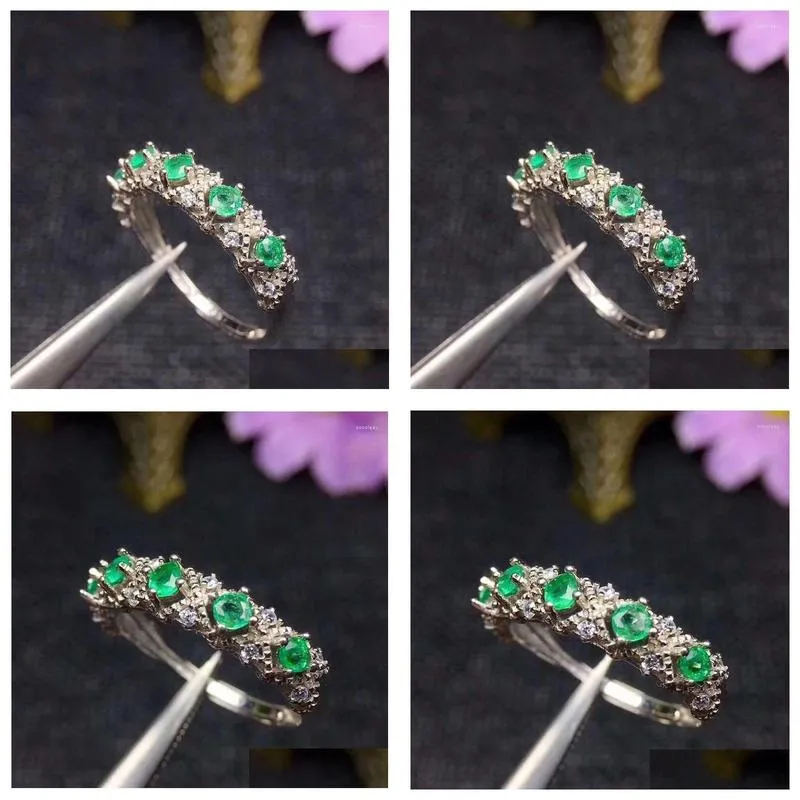 Cluster Rings Natural Emerald Ring 925 Sterling Silver 3 3mm 5pcsgemstone Fine Jewelry