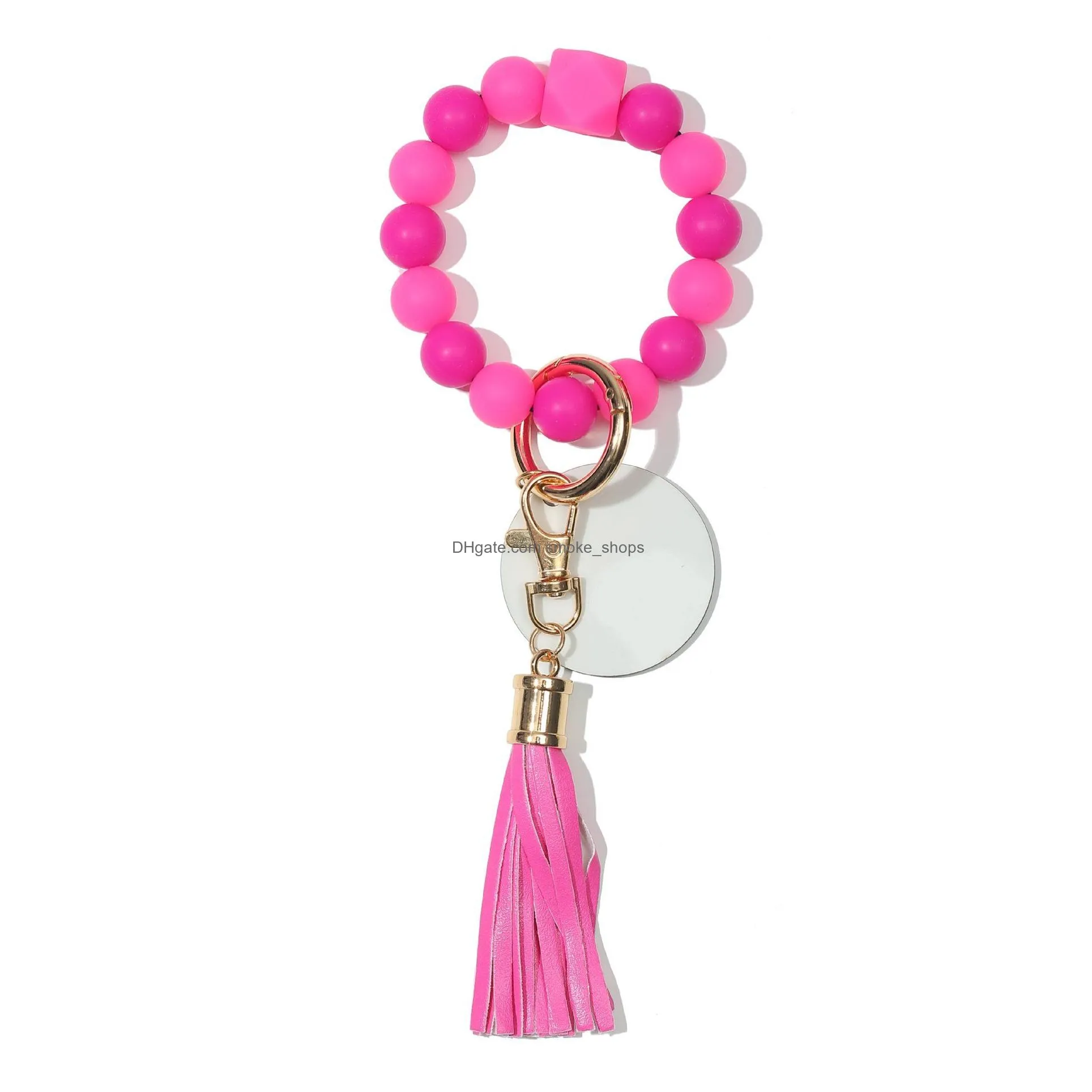 sublimation silicone glow beaded bracelet pendant keychain wristlet key ring bangle chains with leather tassel sublimation ornament