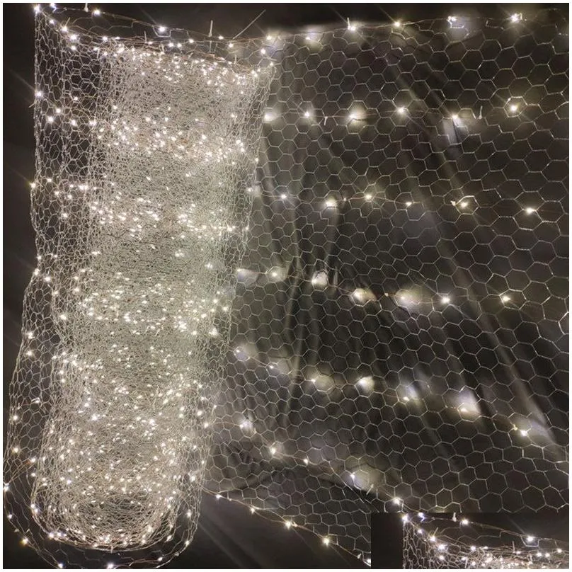 Wedding Ceiling Decoration Centerpieces LED Wire Meshes Light String Star Net Rice Lamp Party Window Hotel Ornament