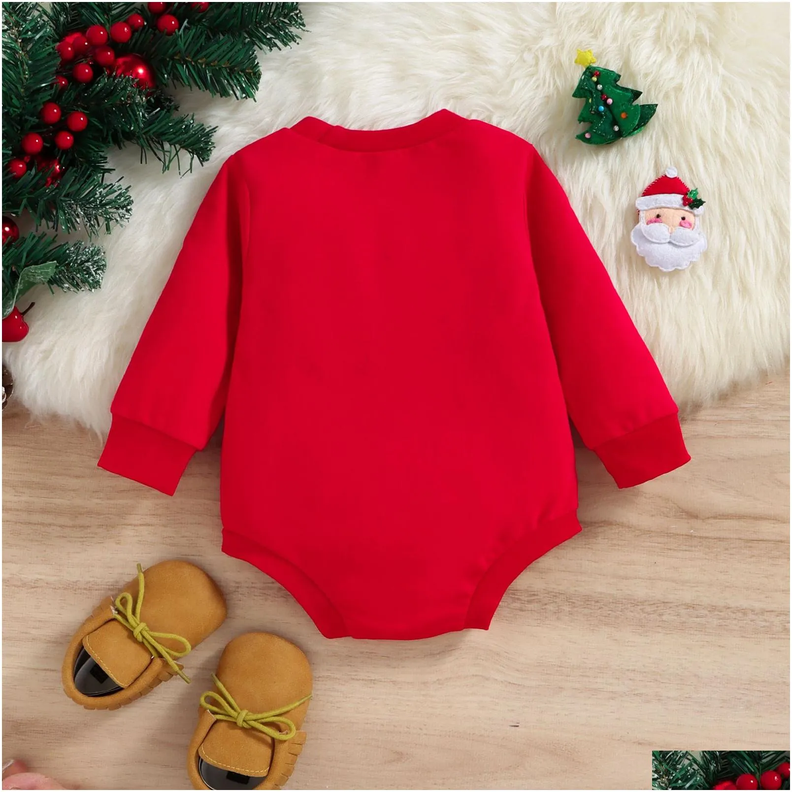 rompers infant baby girl boy christmas bodysuit long sleeves santa letter print jumpsuit 3-18m 230811