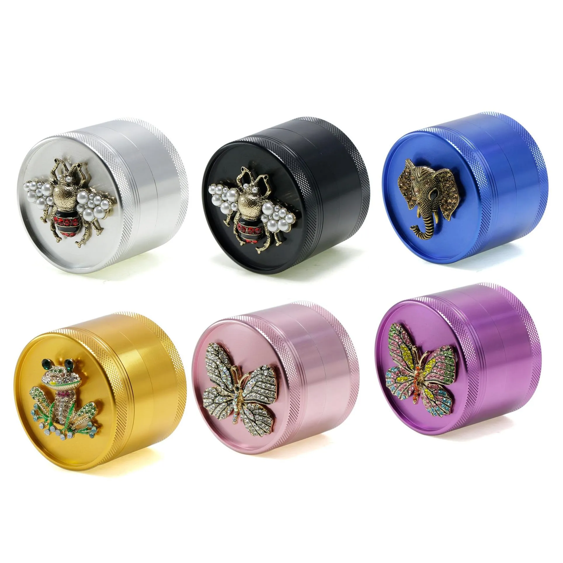 4 layers 63mm animal tobacco grinder 6 colors butterfly frog aluminium alloy metal herb grinders smoking accessories