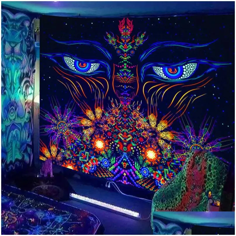 Tapestries Escent Tapestry European And American Black Light Hanging Cloth Poster Home Decoration Background Psychedelic Trippy 23021 Dhmrj