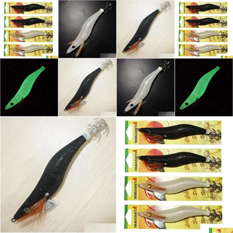 Lures 4X 3.5 YAMASHITA SQUID JIGS Glow in Dark Rattle Squid JIgs White and Black Color