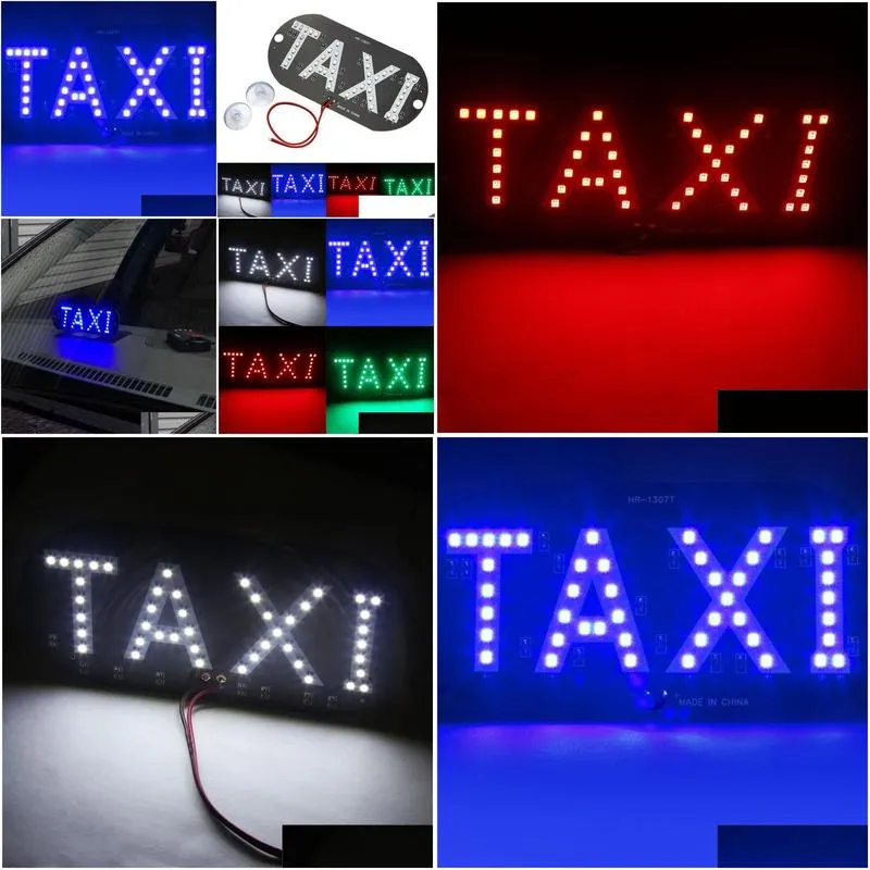Car Headlights 4 Color Taxi Cab Windscreen Windshield Sign White LED Light Lamp Bulb