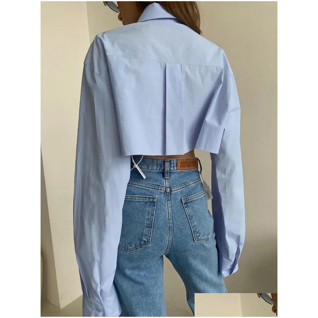 Women`S Blouses & Shirts Womens Y2K Clothes Solid Shirt Single Breasted Lapels Irregar Hem Cropped Tops And Pretty Drop Delivery Appa Dh2Uw