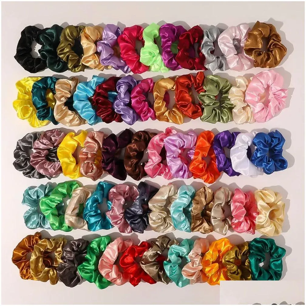 Other Home Decor 60 Color Vintage Hair Scrunchies Stretchy Satin Scrunchie Pack Women Elastic Bands Girls Headwear Plain Rubber Ties M Dhg0K