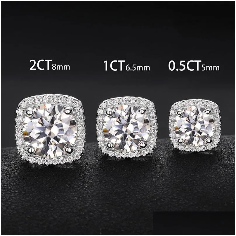 0.5CT 1CT 2CT Diamond Earrings 925 Sterling Silver Bling Moissanite Studs Earrings Jewelry for Men Women Nice Gift