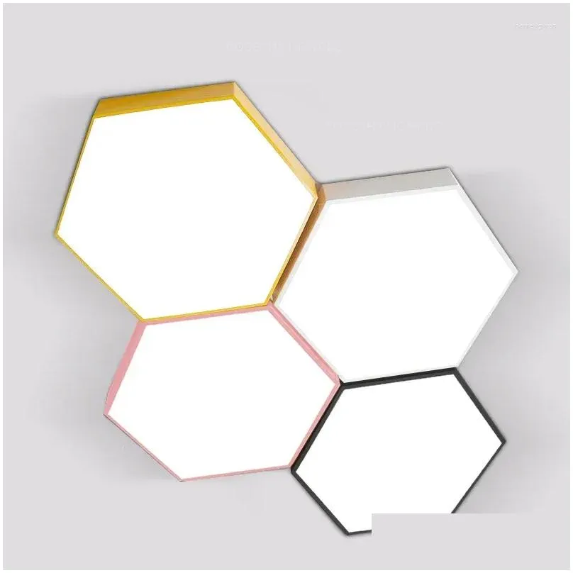 Ceiling Lights Hexagon LED Light For Bed Room Living Modern Yellow White Lamps Kitchen Fixtures Nordic Black Pink Lighting