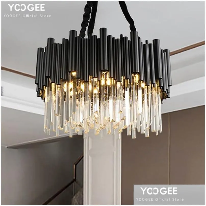 Chandeliers Modern Crystal Chandelier Lighting Round Black Hanging Light For Living Room Luxury Home Decoration Led Cristal De Lustre Dh85Y