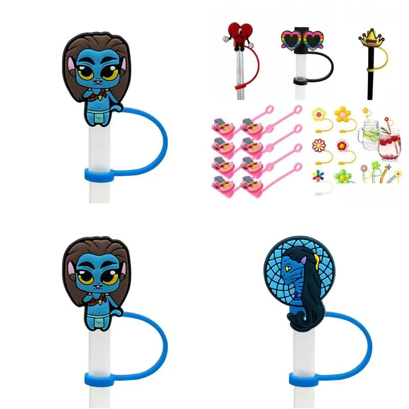 avatar straw cover topper silicone mold accessories cover charms reusable splash proof drinking dust plug decorative 8mm straw party