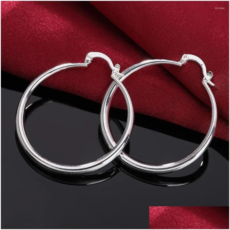 Hoop Earrings Fine 4cm Diameter 925 Sterling Silver Big Circle Women Fashion Jewelry Christmas Gifts Wedding Party