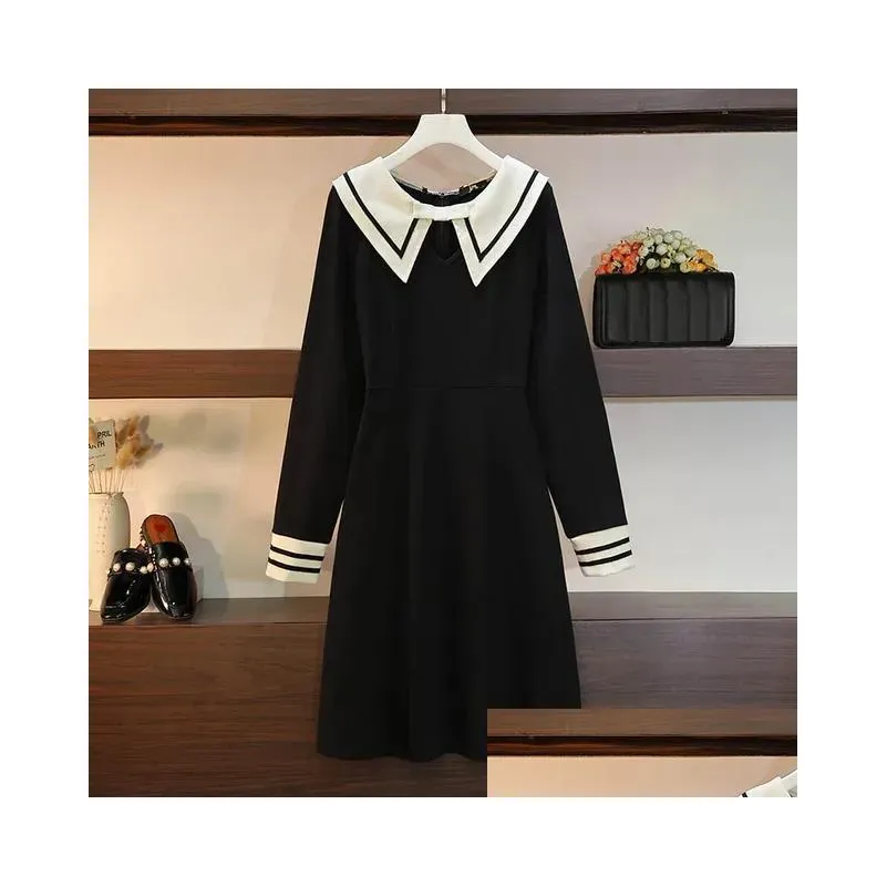 150kg Plus Size Women`s Bust 149 Autumn Winter Loose Elegant New Doll Neck Lg Sleeve Dr Black 5XL 6XL 7XL 8XL 9XL a3sF#