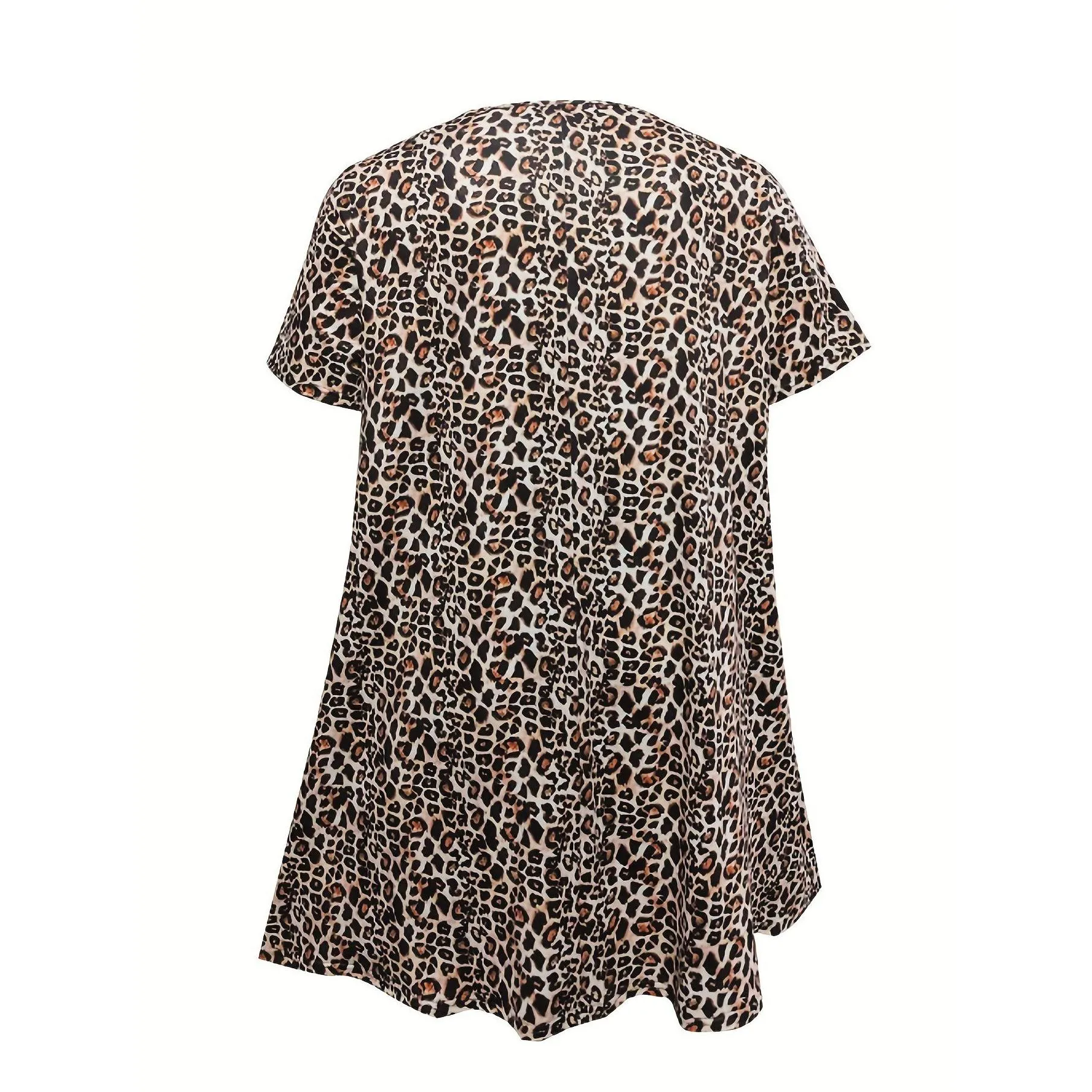 plus Size Casual Dr, Women`s Plus Leopard Print High Stretch Tank Sleep Dr Short Sleeve Round Neck Round Stretch Dr G9yb#