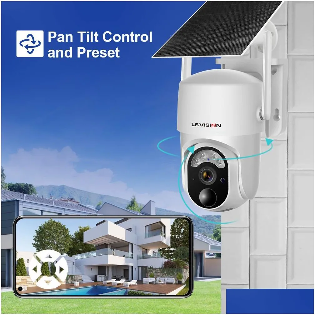 Ip Cameras Ls Vision 2K Solar Wireless Security Camera Outdoor 4Mp Sim Wi Fi 4G Cam 360 Ptz 230414 Drop Delivery Dhzbj