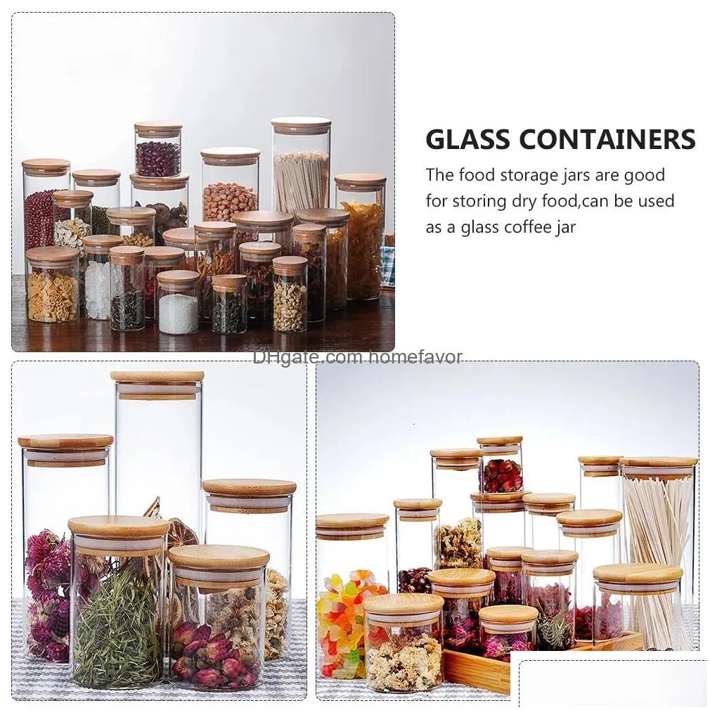 2 pcs sealed jar glass pot cookie candy storage jars food containers wooden cover snack 240307