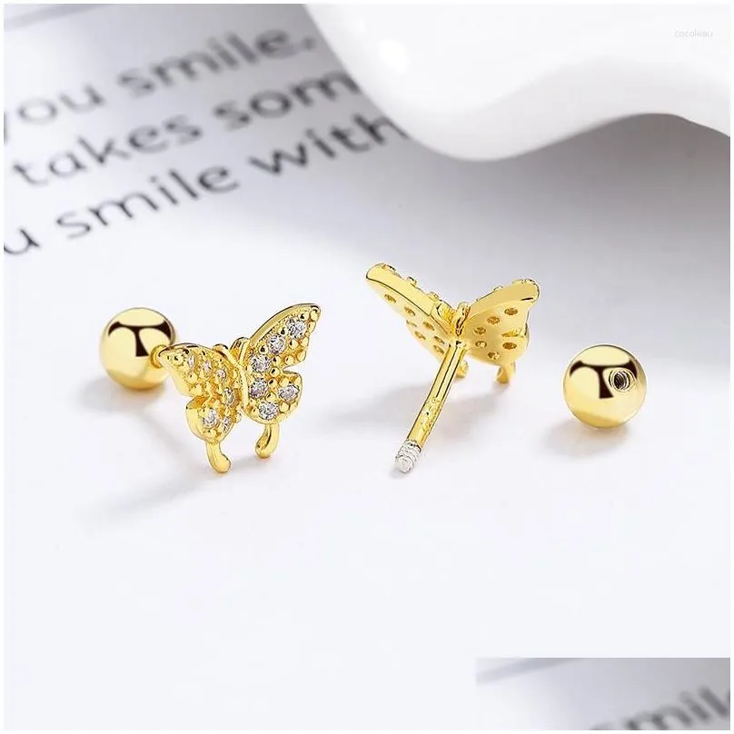 Stud Earrings Fashion 925 Sterling Silver Sweet Mini Butterfly Zircon For Women Girl Earriing Daily Wear Jewelry