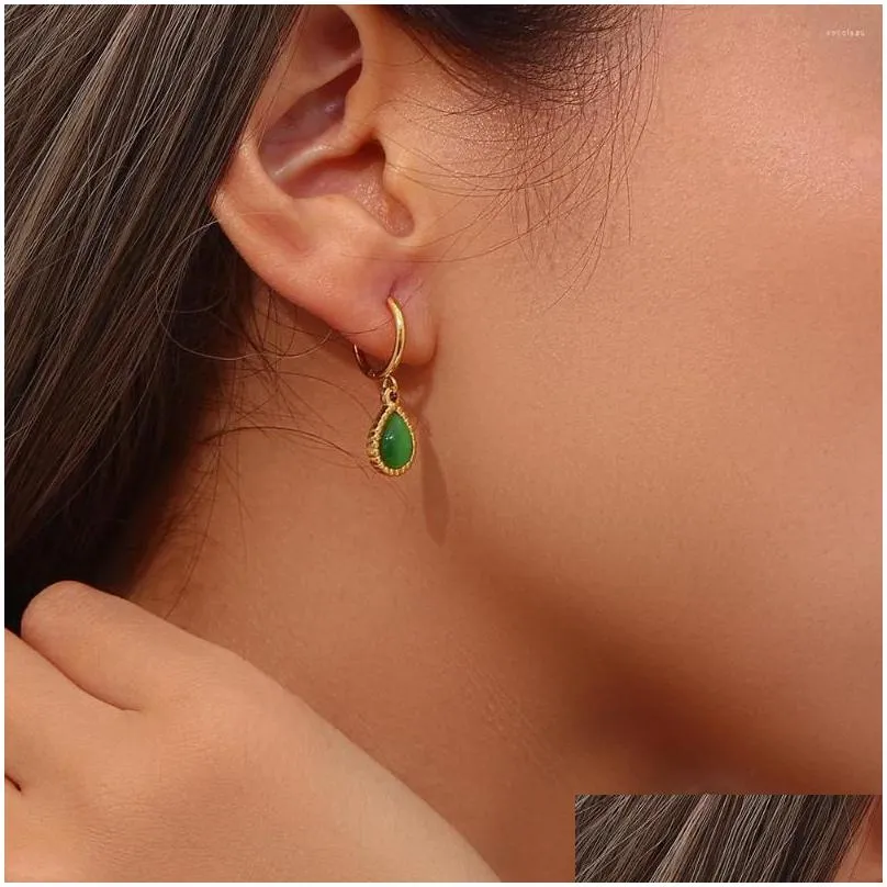 Dangle Earrings Arrival Lovely Coloured Opal Hoop 18K Gold Plated Drop Shape For Women Waterproof Jewellery