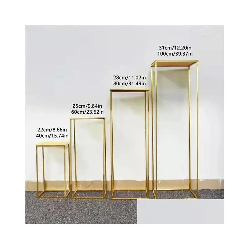 Party Decoration 4PCS Metal Rectangle Arch Frame Stage Wedding Home Backdrop Decor Artificial Flower Vase Cake Food Craft Display Rack