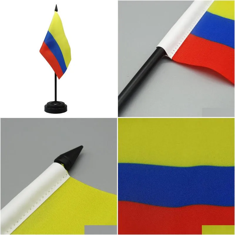 Banner Flags Colombia Desk Flag 14X21Cm Small Mini Colombian Office Table With Stand Base For Home Decoration Drop Delivery Garden F Dho4N