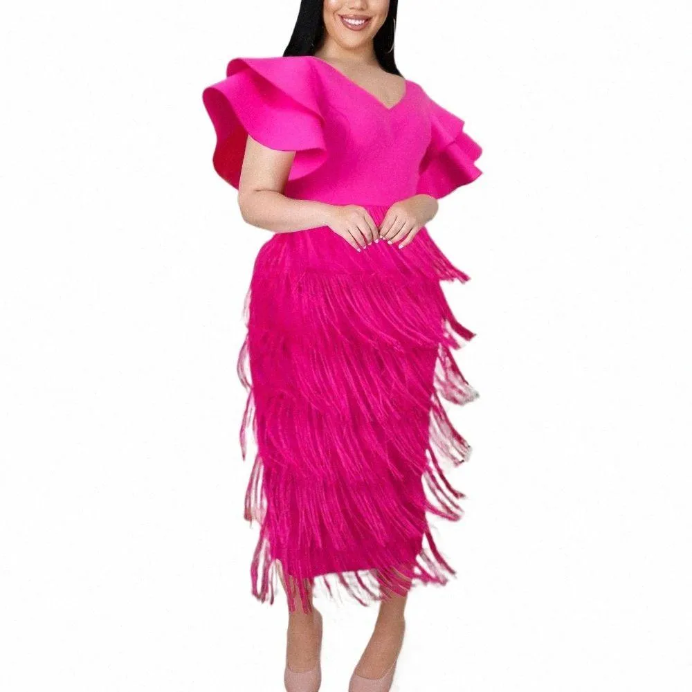 plus Size Tassel Party Dr Female Ruffle Luxury Dinner Prom Lady Fringed Evening Robe Summer Elegant Pretty Women Midi Dres Y1o3#