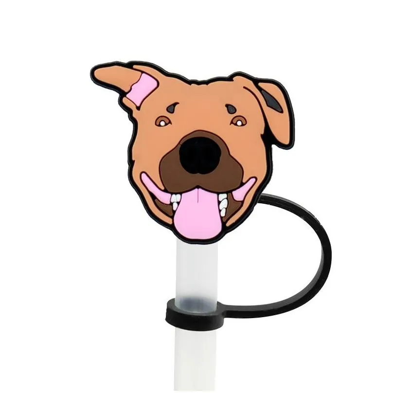 lovely dog straw cover topper silicone accessories cover charms reusable splash proof drinking dust plug decorative diy your own 8mm