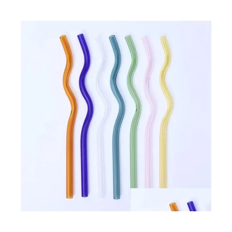 8x200mm reusable eco borosilicate glass drinking straws clear colored bent milk cocktail straw