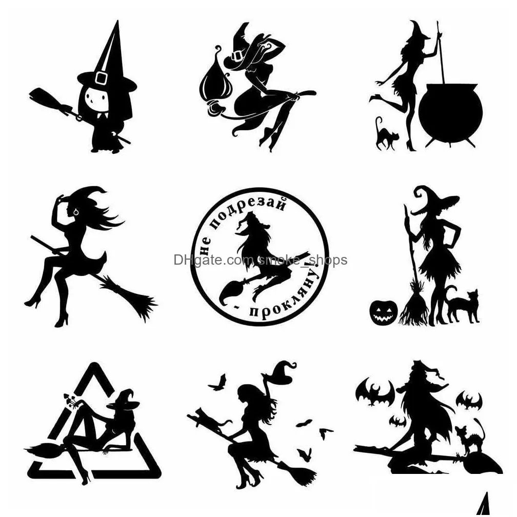 diy halloween witch flying on broom car stickers window decor witch decal vinyl art car body waterproof auto sticker