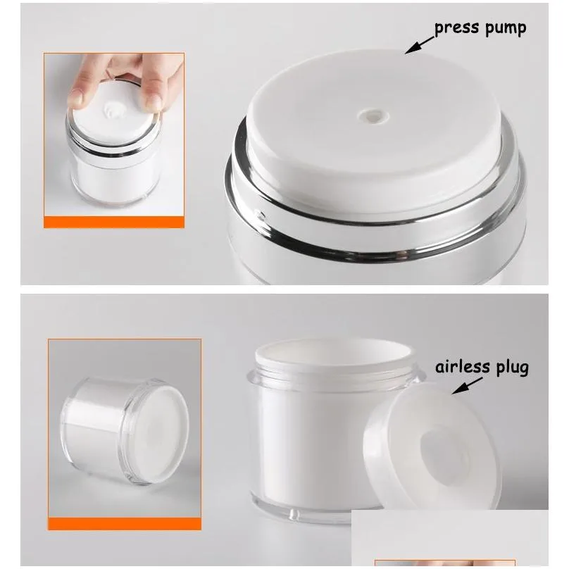 wholesale 15 30 50g Pearl White Acrylic Airless Bottle Round Cosmetic Cream Jar Pump Cosmetics Packaging Bottles