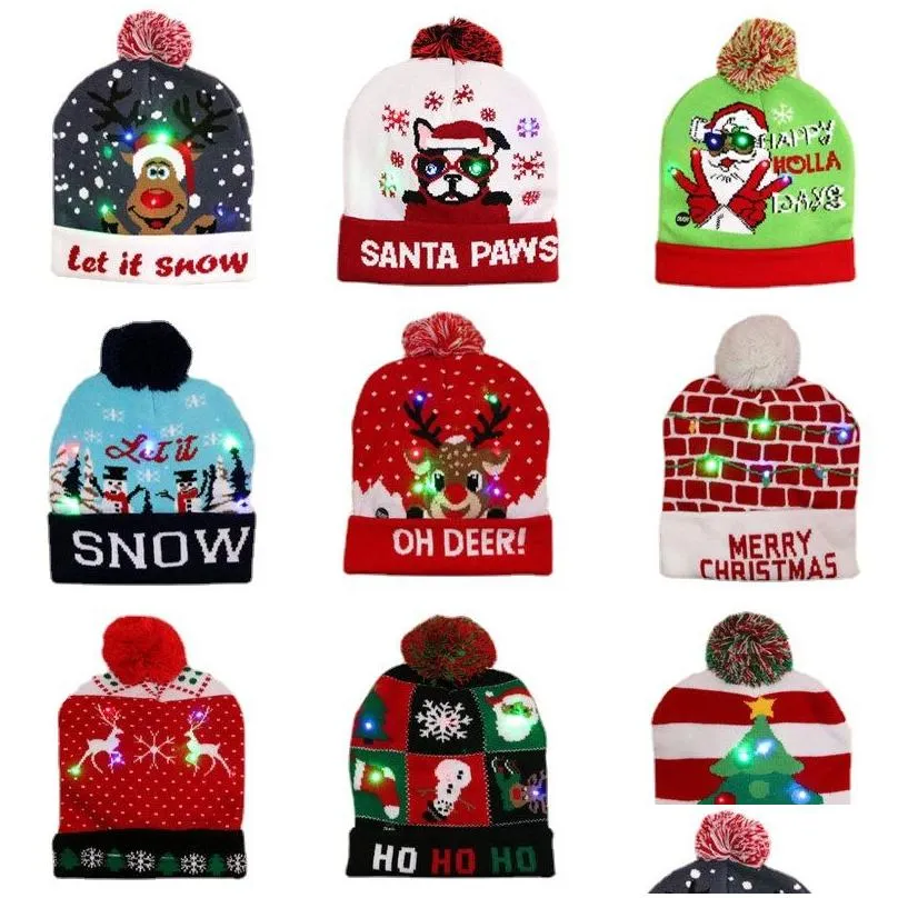 17 style led christmas hats winter warm cartoon cap adult children kids xmas glow knitted beanies