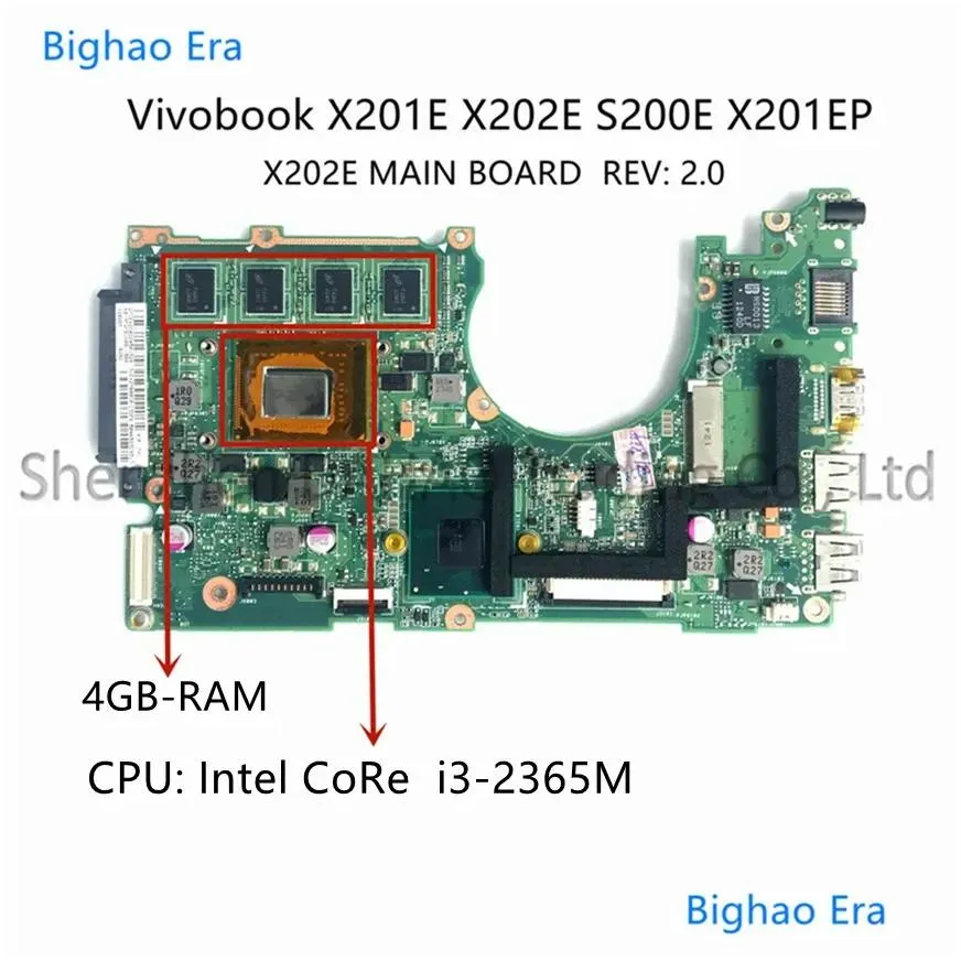 Motherboard For Asus S200E X202EP X202EV X202E X201E Laptop Motherboard With Intel i3 i5 CPU 4GB Menory 100% Fully Tested