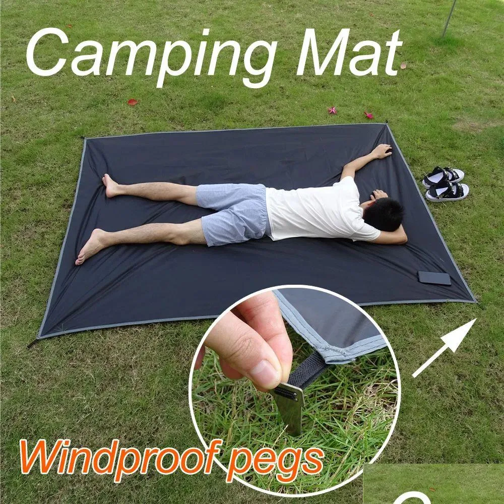 Mat Waterproof Camping Mat with Pegs Tent Footprint Outdoor Picnic Blanket Large Ultralight Portable Pocket Travel Mat Beach Mat