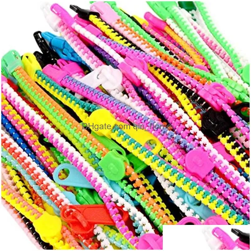 dhs bracelets toys party zipper bracelet 7.5 inches s toy sensory neon color friendship for kids adults christmas gifts