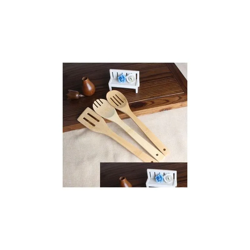 Bamboo spoon spatula 6 Styles Portable Wooden Utensil Kitchen Cooking Turners Slotted Mixing Holder Shovels EEA1395-4