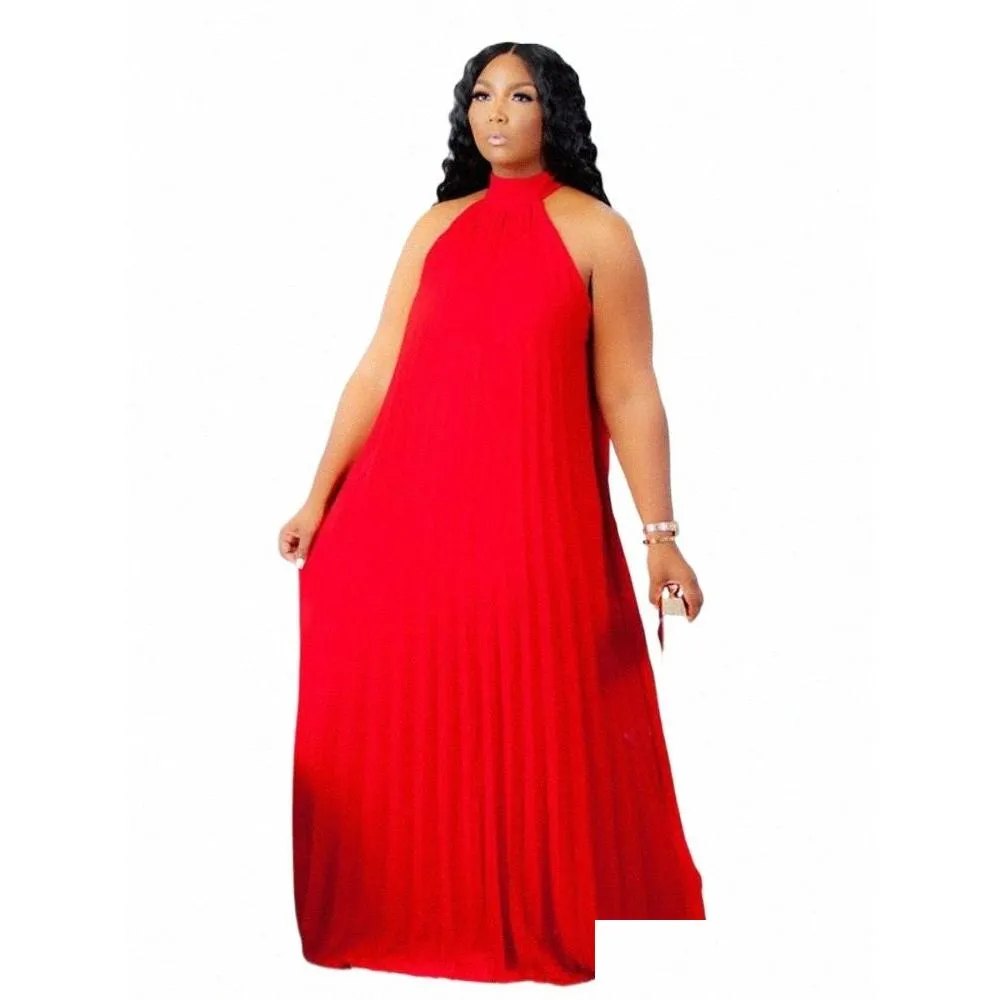 red Plus Size Dres 4XL 5XL Halter Lg Loose Chiff Outfits Pullover Sleevel Evening Birthday Cocktail Party Gowns 2023 T4Tw#