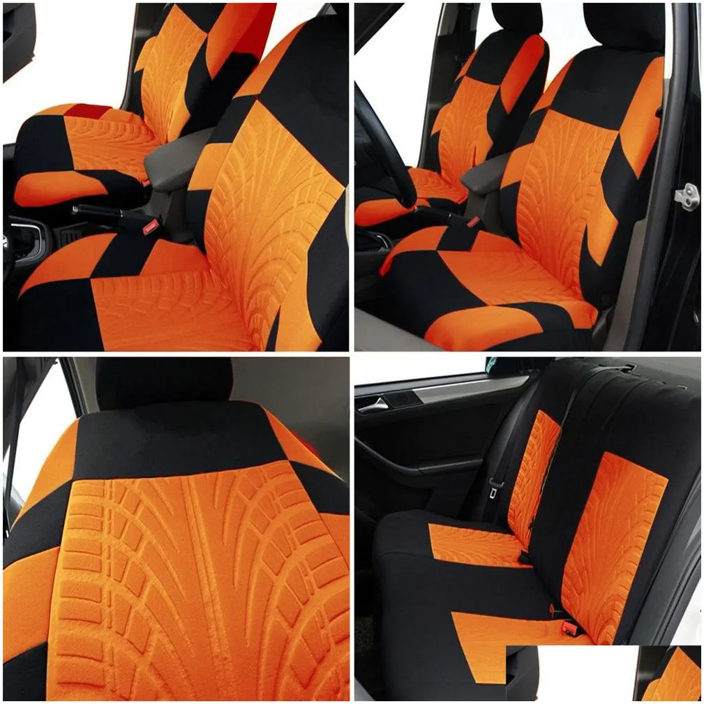 New Breathable Car Seat Covers Full Set Tyre Track Embossed Auto Seat Covers Suit for Car Truck SUV Van Durable Polyester Material