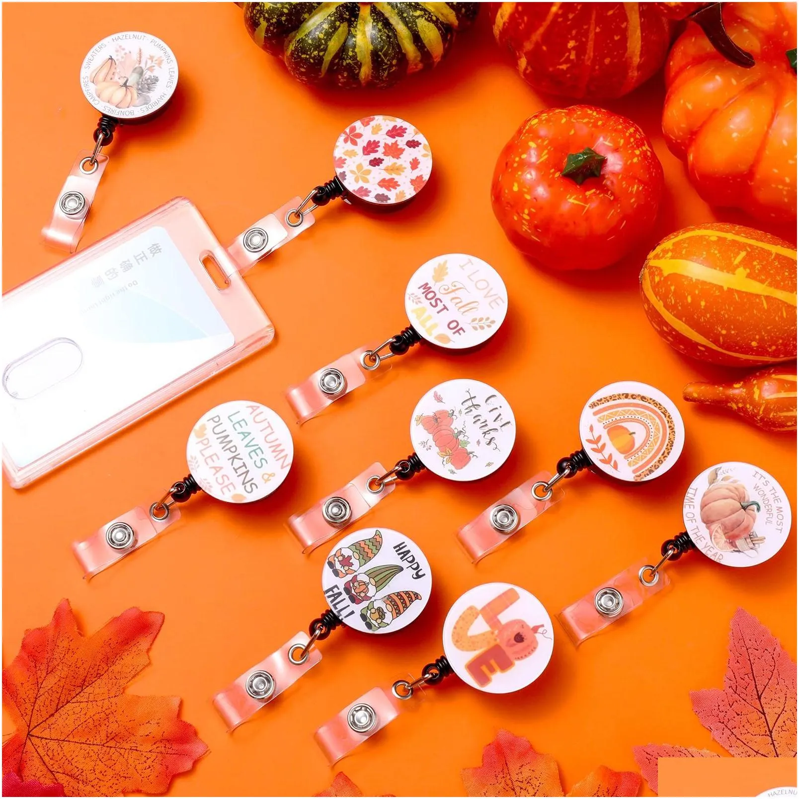 Other Office School Supplies L Halloween Fall Badge Reel Pumpkin Autumn Nurse Thanksgiving Retractable Holders For Staff Doctor Mjb Dhgzl