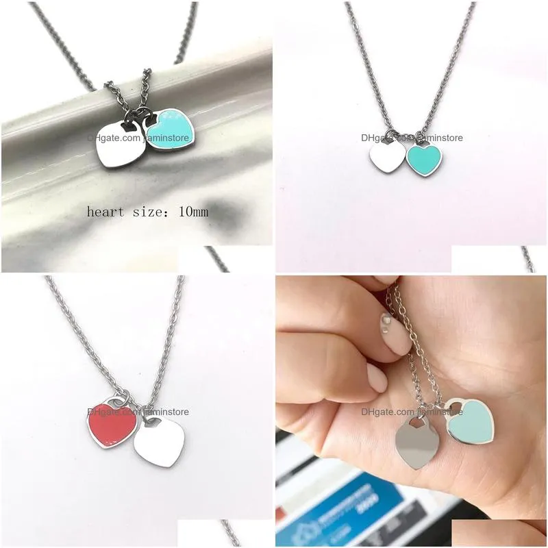 heart necklace woman A set of packaging stainless steel blue pink green pendant jewelry on the neck Valentine Day Christmas gifts for girlfriend