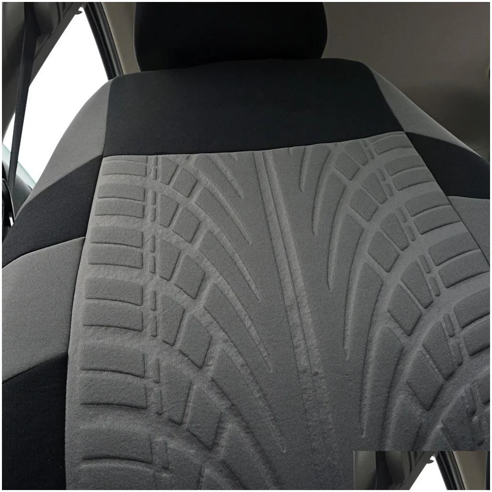 New Breathable Car Seat Covers Full Set Tyre Track Embossed Auto Seat Covers Suit for Car Truck SUV Van Durable Polyester Material