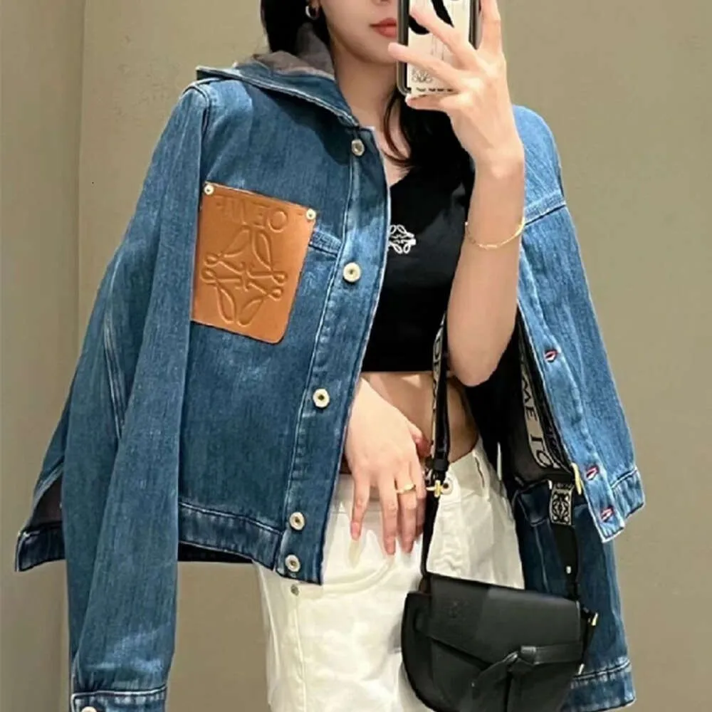 Lowe Denim Jacket Original Designer Quality Early Autumn New Wood Texture Super Soft Blue Slim And Age Reducing Hooded Denim Coat For