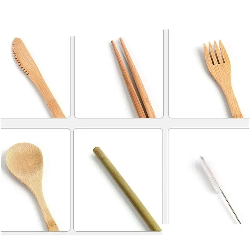 bamboo flatware dinnerware set bamboo straw cutlery set with bag and brush