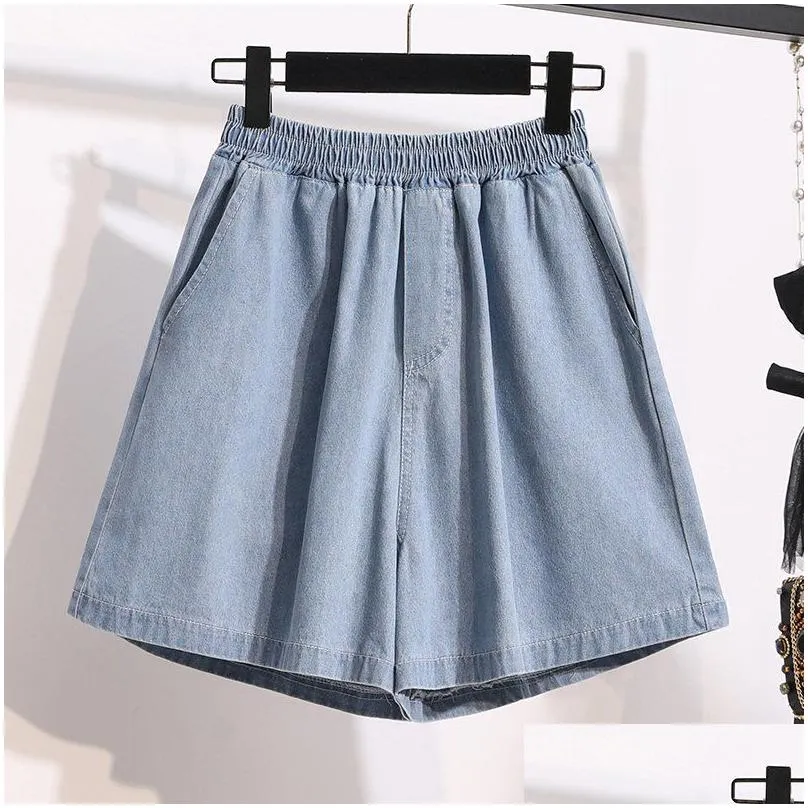 new 2024 Ladies Summer Plus Size hot pants For Women Large Loose Blue Cott Wide Leg Denim Shorts 3XL 4XL 5XL Clothing C4BH#
