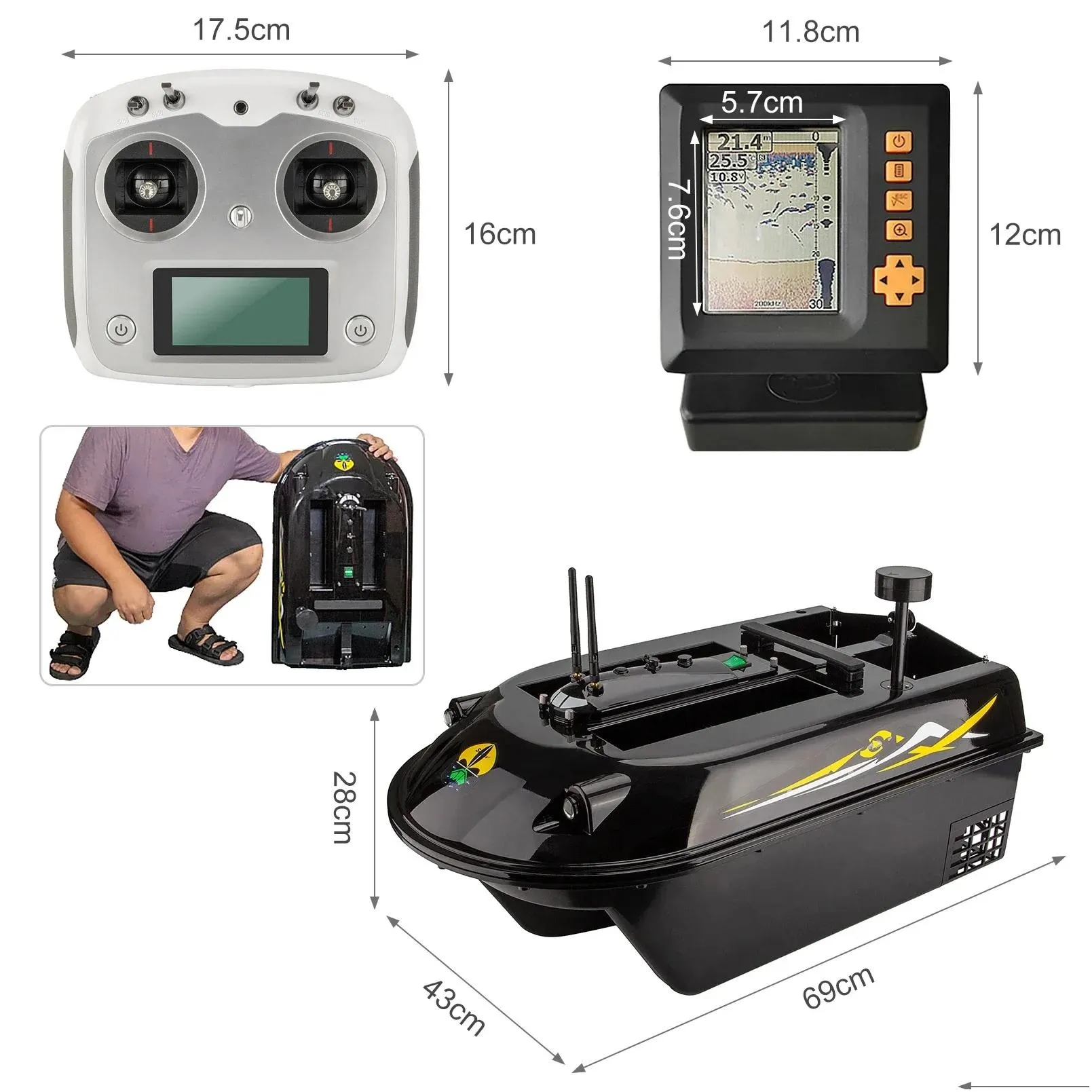 Tools GPS RC Fish Bait Boat 8kg Load with 600M Remote Control Sea Fishing Bait Boat with Fish Finder Fishing Accessories