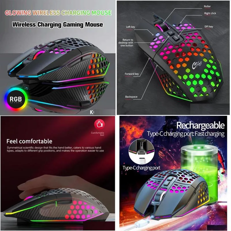 Cards Wireless Charging Gaming Mouse 8button Led 2.4g Ergonomic Design Rgb Gaming Mouse with External Receiver