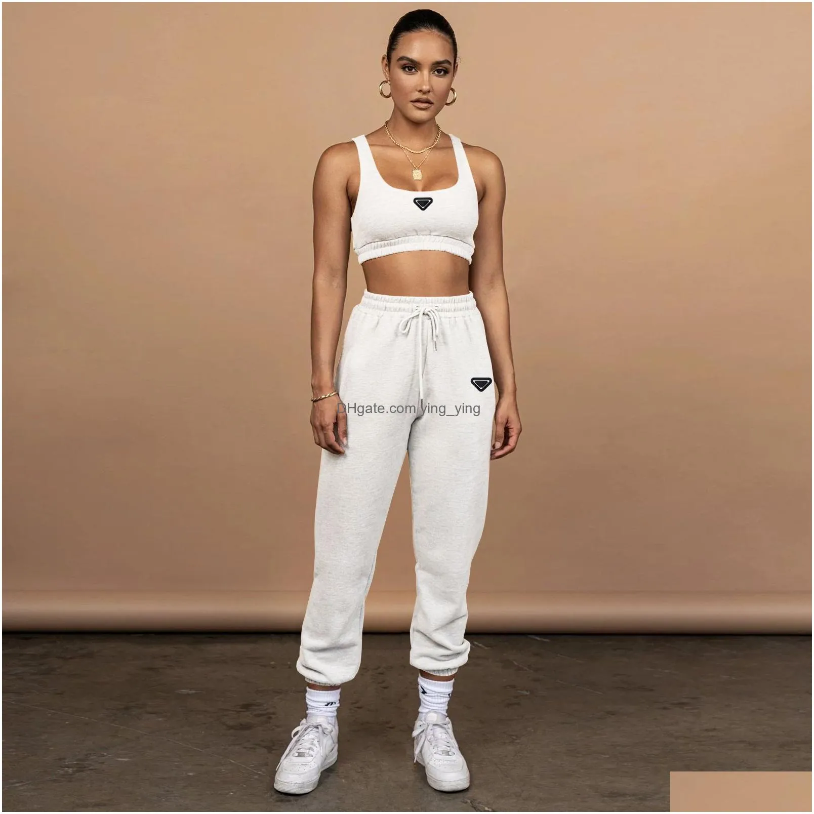 parada designer brand womens tracksuits womens navel-baring tank top tie-up trousers two-piece sports fitness running suit jogging clothes vest sweatpants