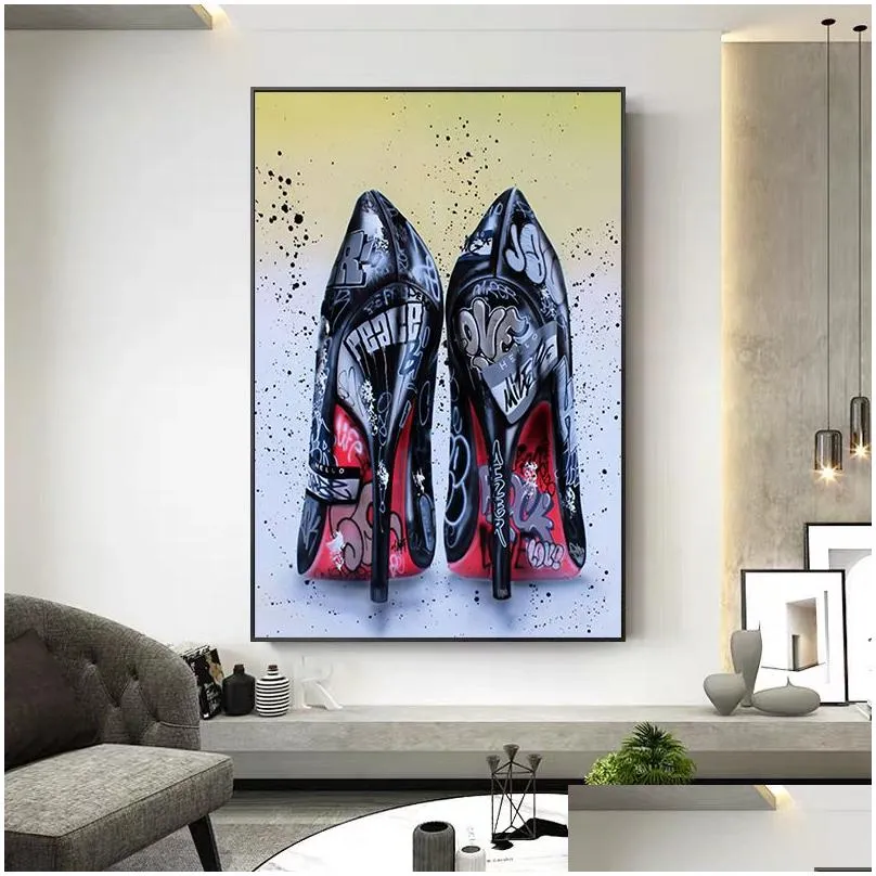 Paintings Modern Iti Art High Heel Shoes Posters And Prints Canvas Wall Pictures For Living Room Home Decor Cuadros No Frame Drop De Dhgbf