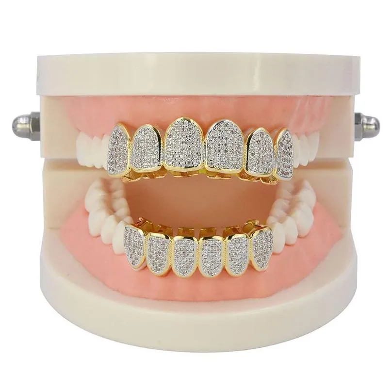 New Baguette Set Teeth Grillz Top & Bottom Gold Silver Color Grills Dental Mouth Hip Hop Fashion Jewelry Rapper Jewelry