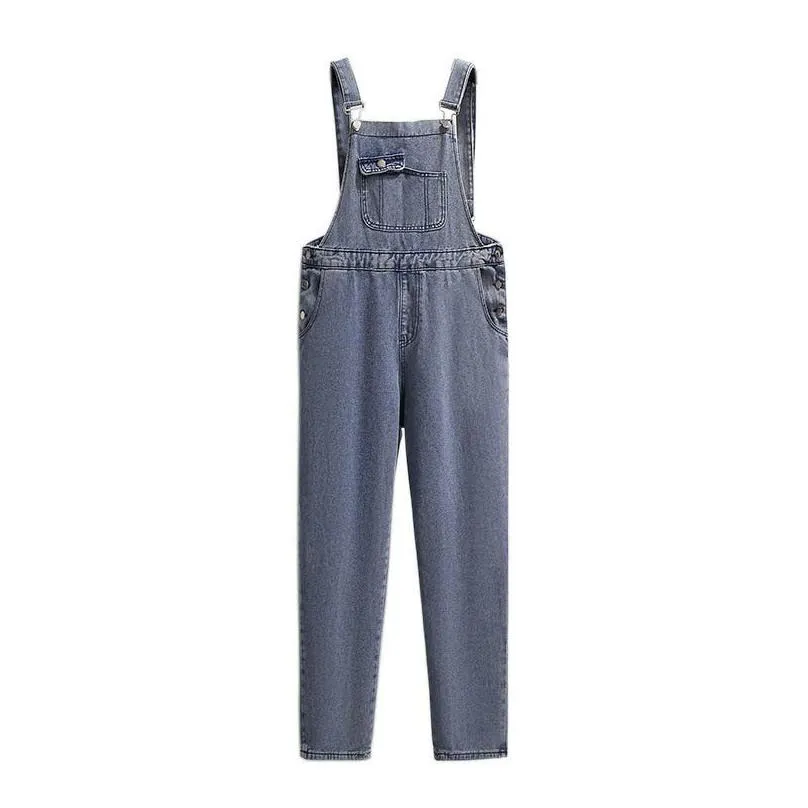 150kg Plus Size Women`s Spring Autumn Denim Overalls Loose One Piece Wide Leg Straight Pants Blue Hip 154cm 5XL 6XL 7XL 8XL 9XL r2s9#